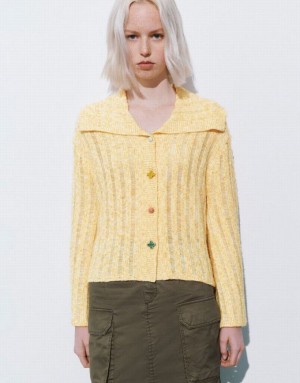 Urban Revivo Colorful Buttons Straight Knitted Women's Cardigan Yellow | DYXVIKW-68