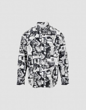 Urban Revivo Comic Printed Loose Men's Shirts Grey | VCRWBSL-72