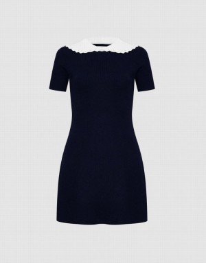 Urban Revivo Contrast Collar Women's Knitted Dress Black | LUYGNRF-73