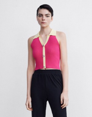 Urban Revivo Contrast Color Knit Women's Tank Top Pink | FKRULGH-25