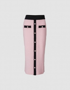 Urban Revivo Contrast Color Knitted Women's Skirts Pink | XULPNQD-73