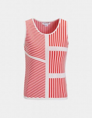 Urban Revivo Contrast Striped Fitted Knit Women's Tank Top Red | FTPWGON-72