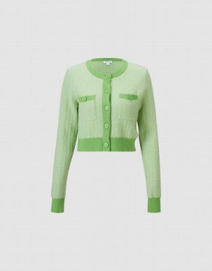 Urban Revivo Contrast Trim Cropped Women's Cardigan Green | HAFBIPG-97