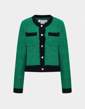 Urban Revivo Contrast Trim Patched Pocket Women's Cardigan Green | DCWKTME-38