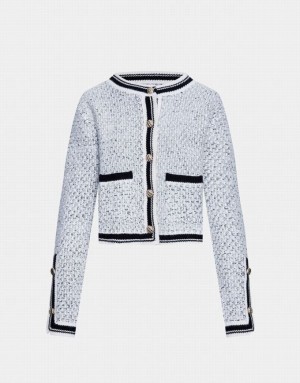 Urban Revivo Contrast Trim Tweed Button Front Women's Cardigan Grey | IRDYSEO-23