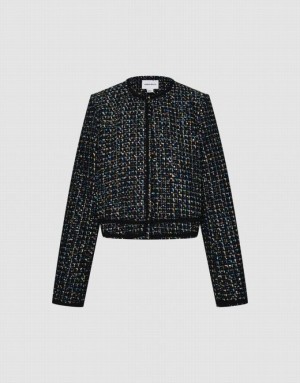 Urban Revivo Contrast Trim Tweed Women's Jacket Black | SPVZIXA-05