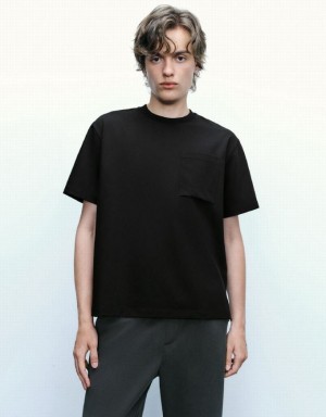 Urban Revivo Crew Neck A-Line Men's T-Shirts Black | JYQOMEC-28