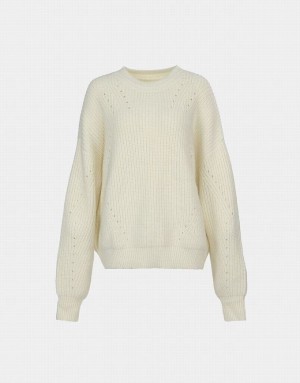 Urban Revivo Crew Neck Drop Shoulder Women's Sweaters White | ILRXEYD-80