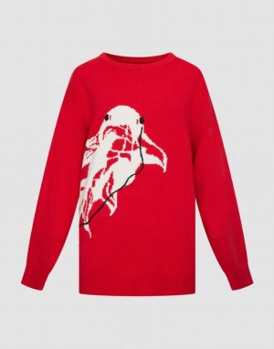 Urban Revivo Crew Neck Holiday Women's Sweaters Red | YPEBRSJ-80