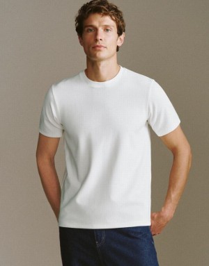 Urban Revivo Crew Neck Knited Men's T-Shirts White | YZOVSJG-73