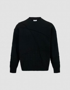 Urban Revivo Crew Neck Knitted Men's Cardigan Black | COPRENS-12