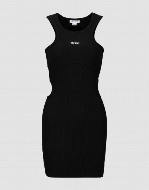 Urban Revivo Crew Neck Knitted Skater Women's Short Dress Black | YBSEGLN-61