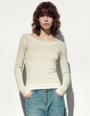 Urban Revivo Crew Neck Knitted Skinny Women's T-Shirts Khaki | UDINQBX-63