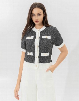 Urban Revivo Crew Neck Knitted Women's Cardigan Black | KDHTAPR-58