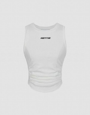 Urban Revivo Crew Neck Knitted Women's Tank Top White | LCQTBOH-26