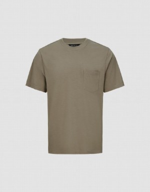 Urban Revivo Crew Neck Loose Men's T-Shirts Khaki | NQAMRWI-24