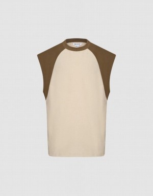 Urban Revivo Crew Neck Loose Men's Tank Top Light Khaki | LSOGWMK-03