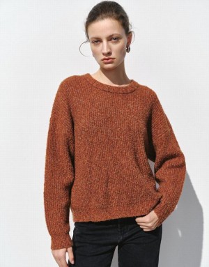 Urban Revivo Crew Neck Loose Women's Sweaters Orange | OZERIYV-89