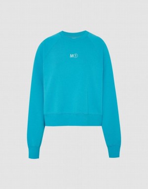 Urban Revivo Crew Neck Loose Women's Sweatshirts Blue | ULYABJZ-52