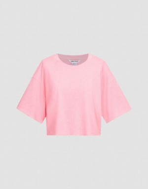 Urban Revivo Crew Neck Loose Women's T-Shirts Pink | WCYAFLQ-39