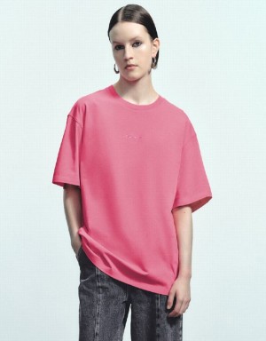 Urban Revivo Crew Neck Loose Women's T-Shirts Pink | PCEKLVH-78