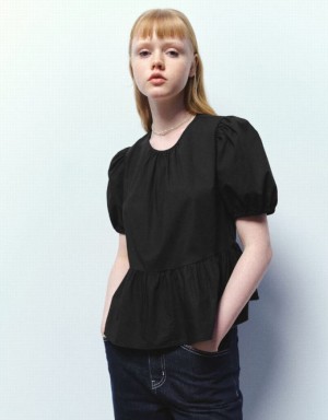 Urban Revivo Crew Neck Overhead Women's Blouse Black | FRSMINT-31