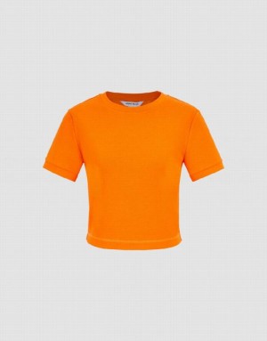 Urban Revivo Crew Neck Skinny Women's T-Shirts Orange | MLFCRGT-10