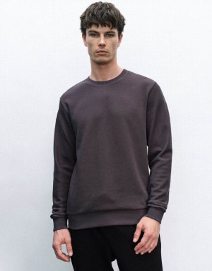 Urban Revivo Crew Neck Straight Men's Sweatshirts Dark Grey | LINZTOB-65