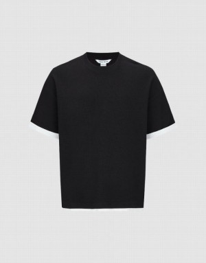 Urban Revivo Crew Neck Straight Men's T-Shirts Black | XQPEJLB-63