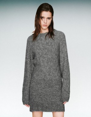 Urban Revivo Crew Neck Straight Women's Knitted Dress Grey | HEYPLBN-91