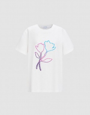 Urban Revivo Crew Neck Straight Women's T-Shirts White | NTRQMUW-49