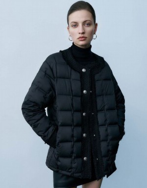 Urban Revivo Crew Neck Women's Down Jackets Black | STAXRBP-23