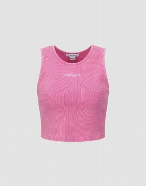 Urban Revivo Crew Neck Women's Tank Top Pink | NVWDKGC-68