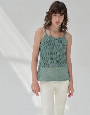 Urban Revivo Crochet Kntted Cami Top Women's Cardigan Green | CYJVGSX-39