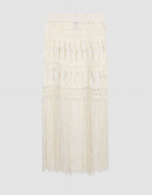 Urban Revivo Crochet Midi Knitted Women's Skirts White | UFDHMOE-70