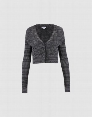 Urban Revivo Cropped Printed Women's Cardigan Grey | UTVBKYP-09