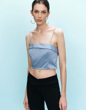 Urban Revivo Cropped Women's Camisole Blue | QFVSPCT-51