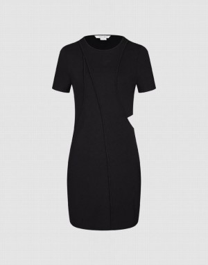 Urban Revivo Cut-Out Crew Neck Skinny Women's Dress Black | UIXVFTW-43