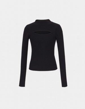 Urban Revivo Cut-Out Knitted Women's Cardigan Black | RYJWCLS-10