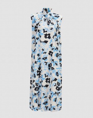 Urban Revivo Cut Out Floral Print Sleeveless Women's Casual Dress Blue | PFRVCUB-92