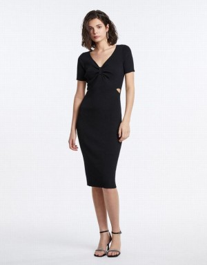 Urban Revivo Cut Out Knot Front Midi Women's Knitted Dress Black | ORXUNAP-45