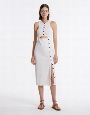 Urban Revivo Cut Out Women's Knitted Dress White | NWKDRFA-95