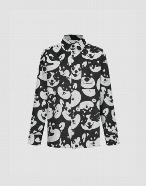 Urban Revivo Dog Printed Oversized Men's Shirts Black | HKLAXOD-59