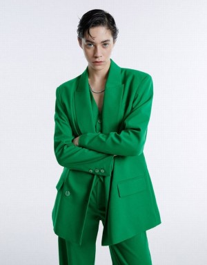 Urban Revivo Double Breasted Women's Blazers Green | BVAGUQT-04