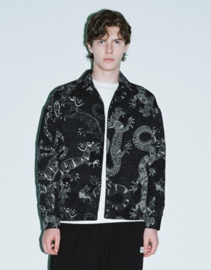 Urban Revivo Dragon Printed Straight Men's Jacket Black | PIJNBOW-74