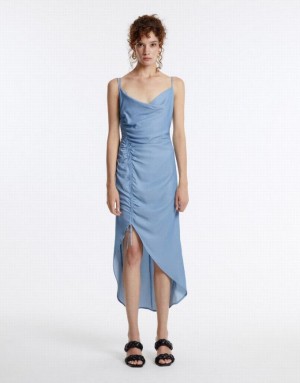 Urban Revivo Draped Midi Women's Midi Dress Blue | NFTVJXP-94