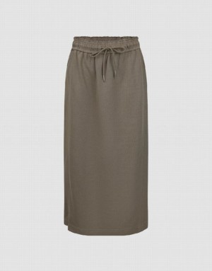 Urban Revivo Drawsting Waist Midi Straight Women's Skirts Brown | GTFAROL-47