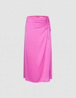 Urban Revivo Drawstring Front Midi Women's Skirts Purple | QYZNSTO-29