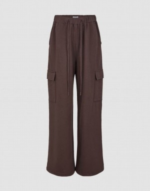 Urban Revivo Drawstring Waist Knitted Straight Women's Pants Brown | QZASNXY-28