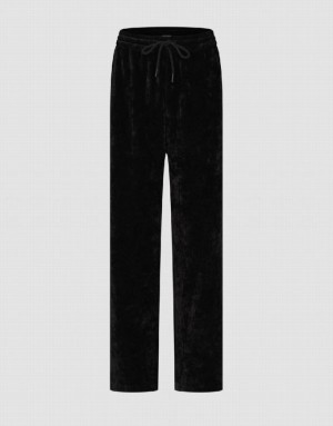 Urban Revivo Drawstring Waist Knitted Straight Women's Pants Black | XHWMSVN-01